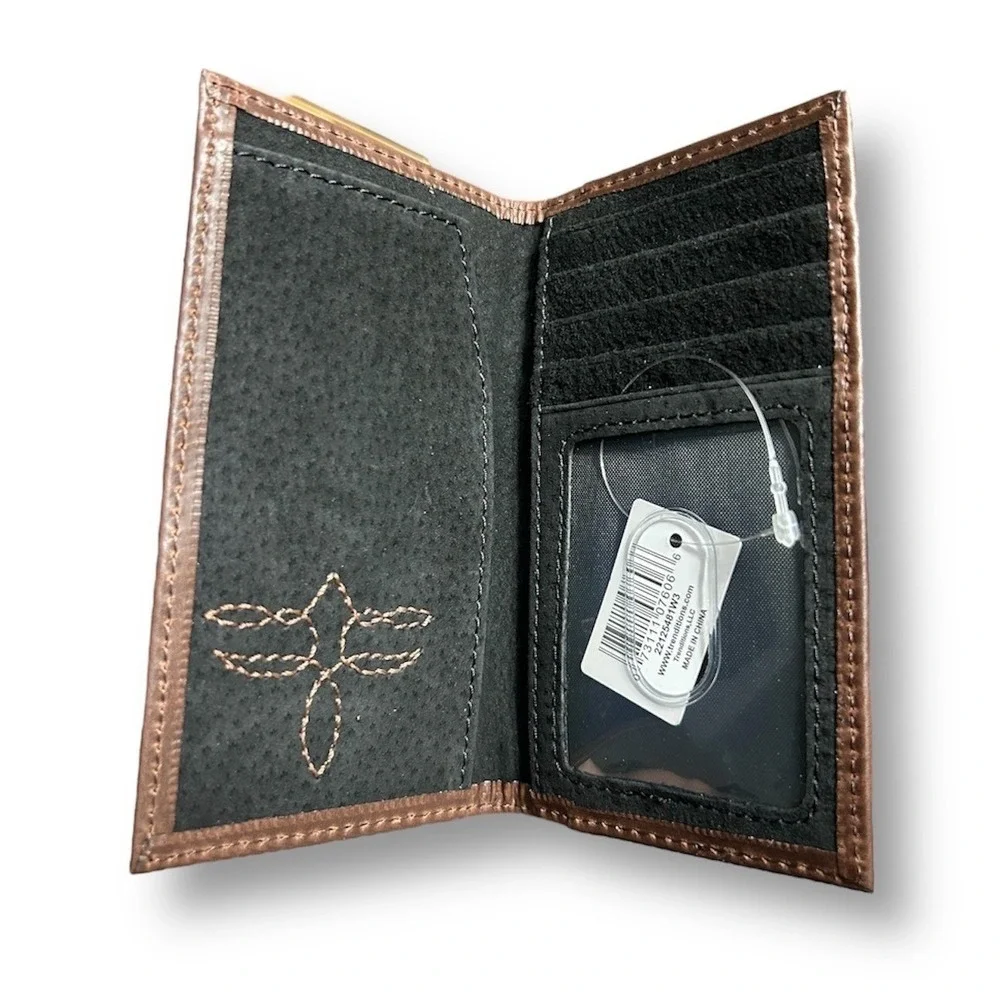 New Justin Jr Rodeo Wallet Brown Genuine Leather RFID Western Boot Stitch Detail